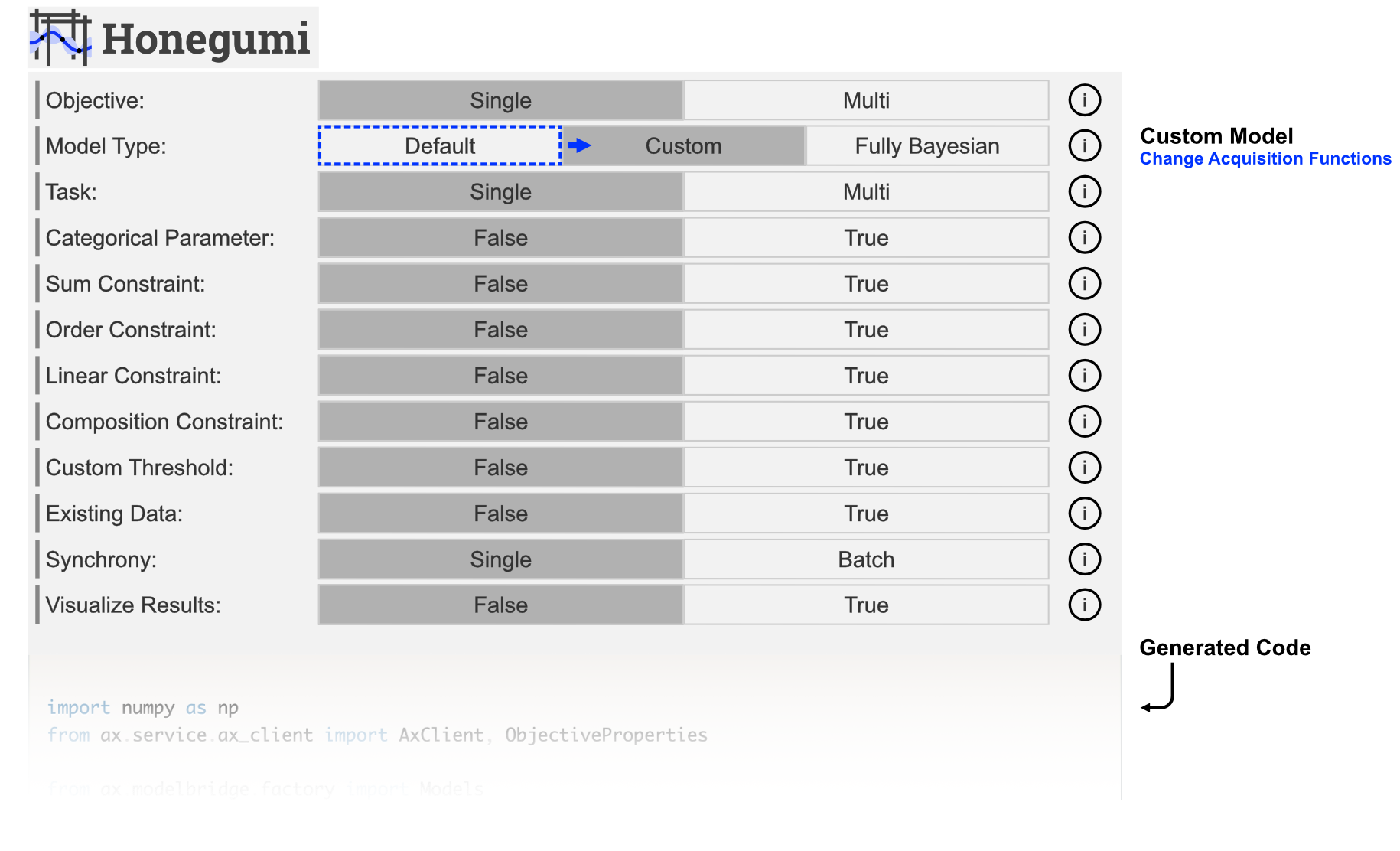 Honegumi Selections for Benchmarking Optimization